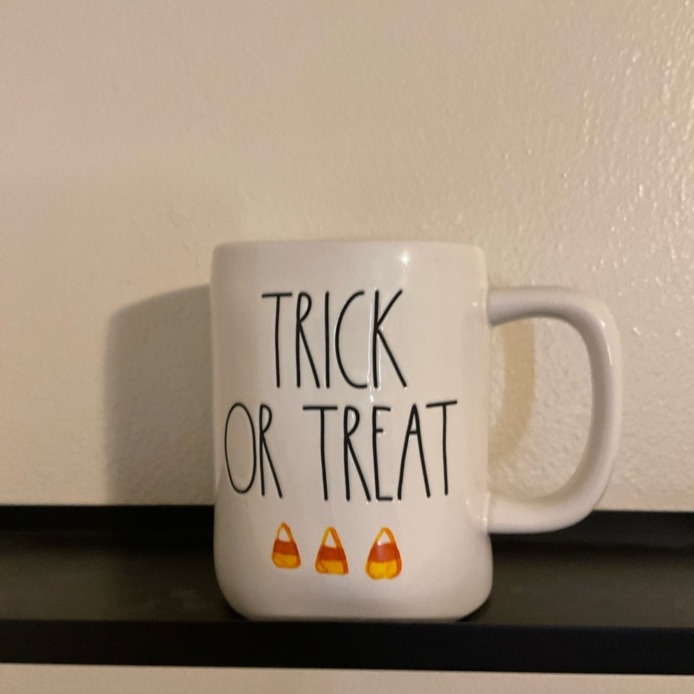 Rae Dunn Halloween trick-or-treat mug with candy corn